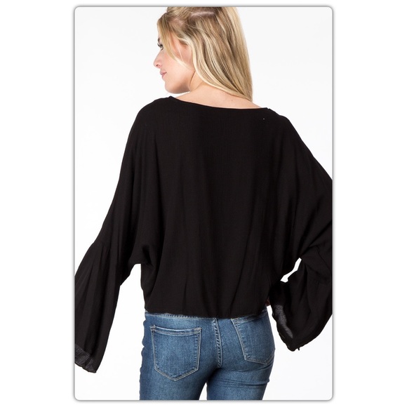 Black Bell Sleeve Tie Front Top - Picture 5 of 5